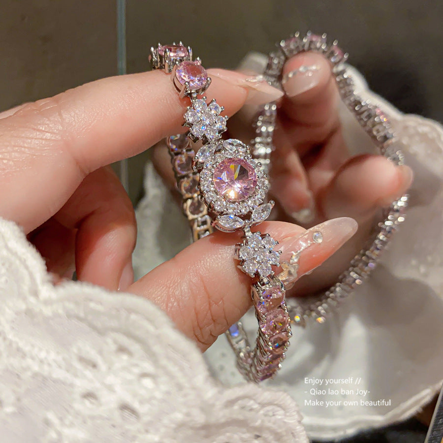 Luxury Elegant Round Floral Geometric Brass Bracelet with Cubic Zirconia Inlay for Women