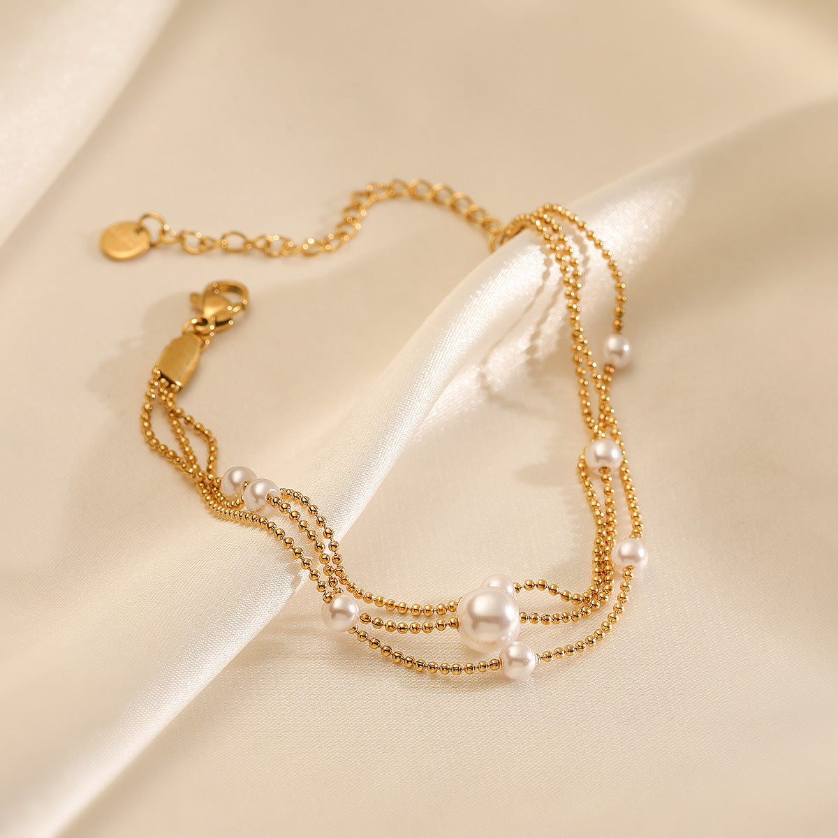 Minimalist Elegant 18K Gold Plated Stainless Steel Pearl Beaded Bracelet for Women Geometric Irregular Design