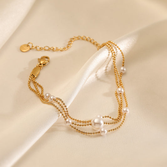 Pulsera Elegante Minimalista de Acero Inoxidable con Baño de Oro de 18K y Perlas para Mujer, Diseño Geométrico Irregular