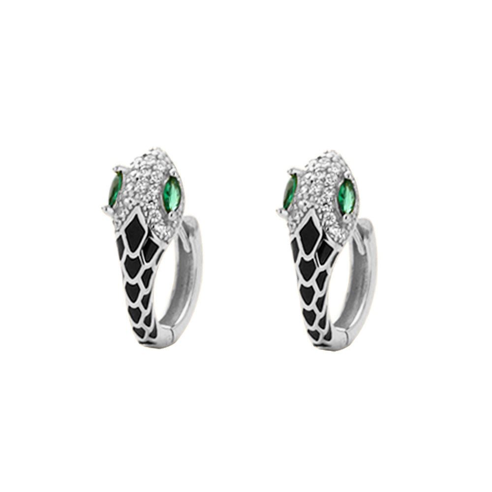 Orecchini a clip creativi a forma di animale in argento sterling S925 con intarsio di strass e finitura smaltata, unisex