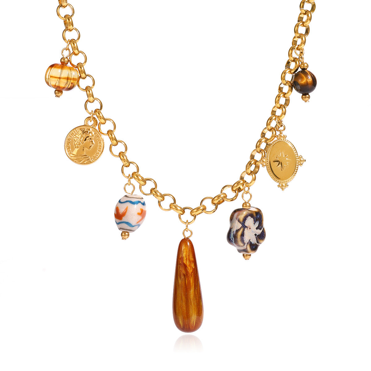 Collana con Pendente Geometrico in Acciaio al Titanio e Catena in Acciaio Inossidabile Galvanizzato da Donna