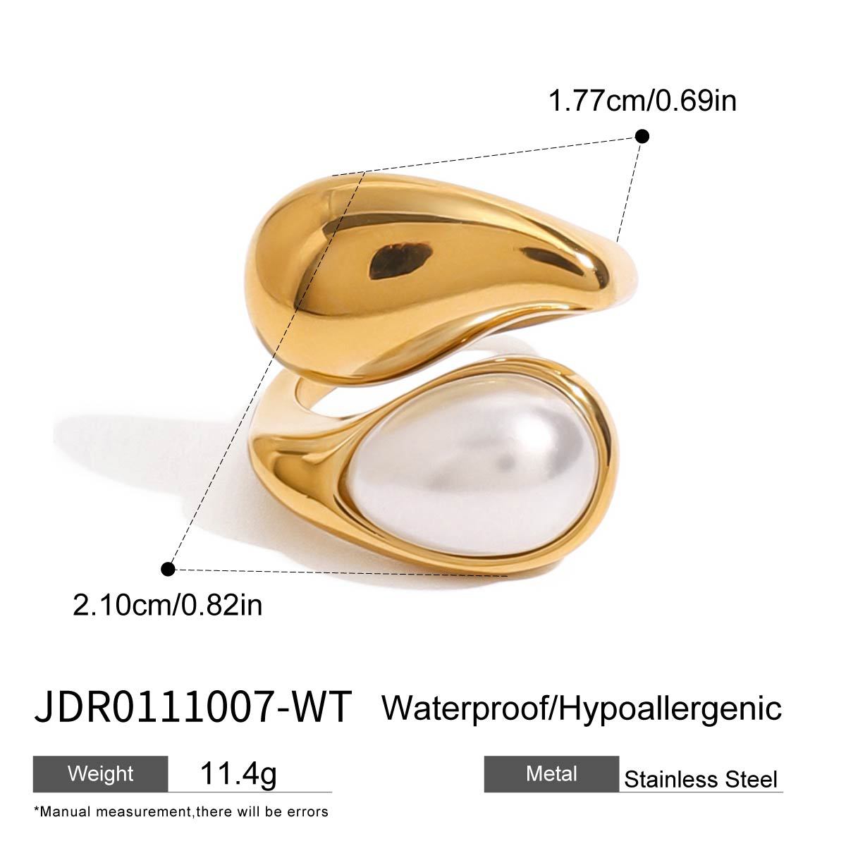 Geometric Stainless Steel Plated Ring with Pearl Inlay for Women