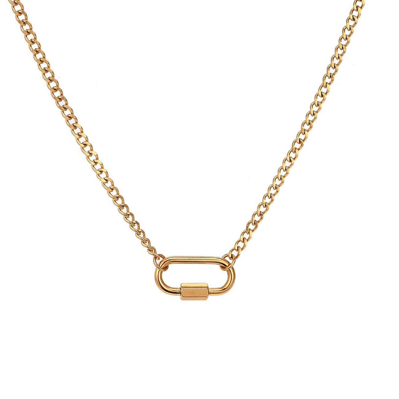 Minimalist Geometric Stainless Steel Cubic Zirconia Inlay Pendant Charm Bar 18K Gold Plated