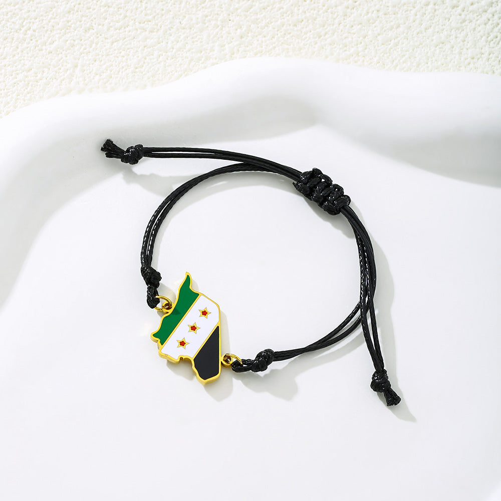 Bracciale pendente vintage in acciaio inossidabile smaltato da uomo e da donna con cordino in pelle