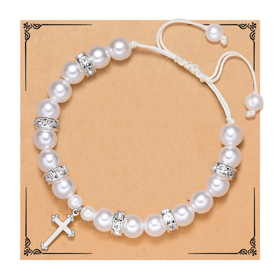 8mm Imitation Pearl Heart Woven Bracelet Unisex Fashion Jewelry Gift
