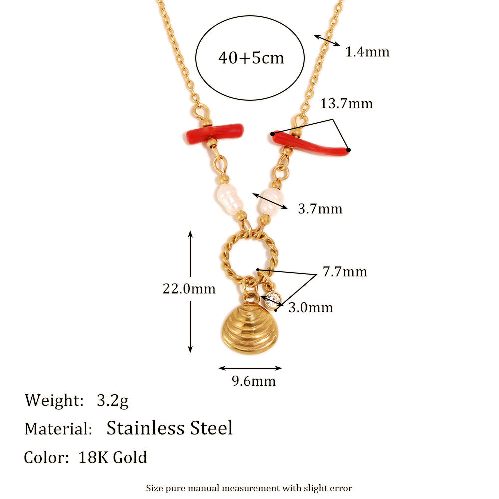 Collana con Pendente Geometrico d'Ispirazione Vintage da Donna in Acciaio Inossidabile con Placcatura in Oro 18K Design Creativo a Concha