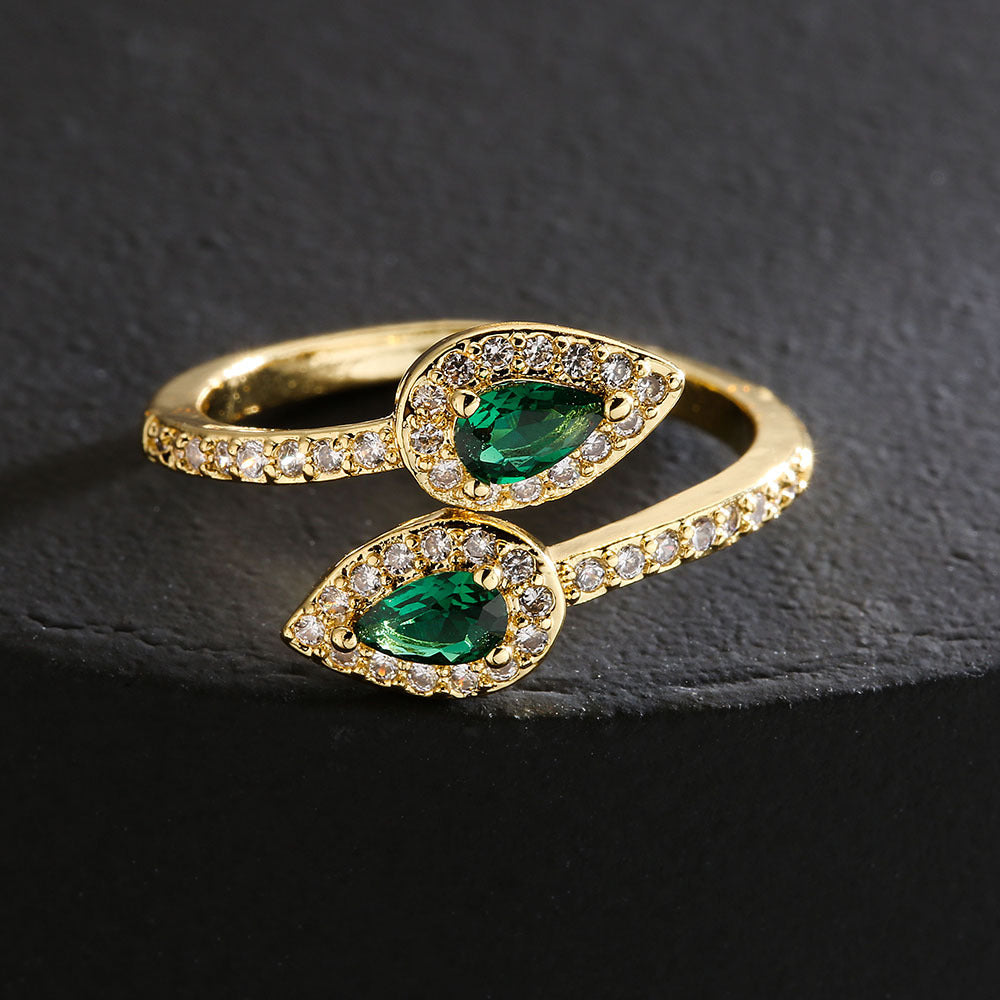 Minimalist Geometric Open Ring 18K Gold Plated Copper Micro Paved Zircon Women Fashion Jewelry