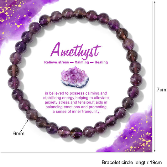 Natural Stone Beaded Bracelet 6mm Turquoise Amethyst Citrine Elastic Stretch Bangle Unisex Jewelry