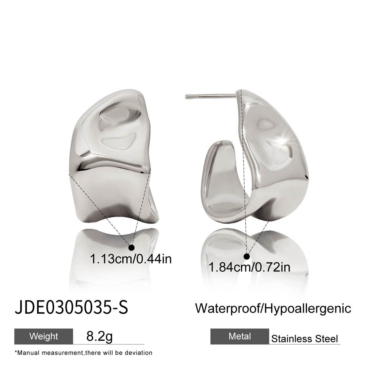 Orecchini da donna minimalisti geometrici a C in acciaio inossidabile con finitura galvanizzata