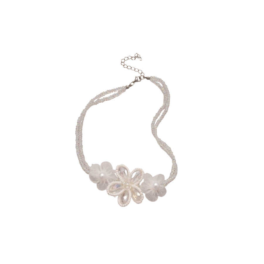 Elegante Collana Floreale da Donna in Acciaio Inossidabile con Perline di Cristallo e Finitura Placcata, Delicata Catena alla Clavicola