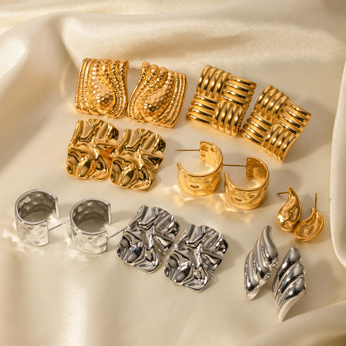 Minimalist Geometric Stainless Steel Ear Studs with 18K Gold Plating for Women