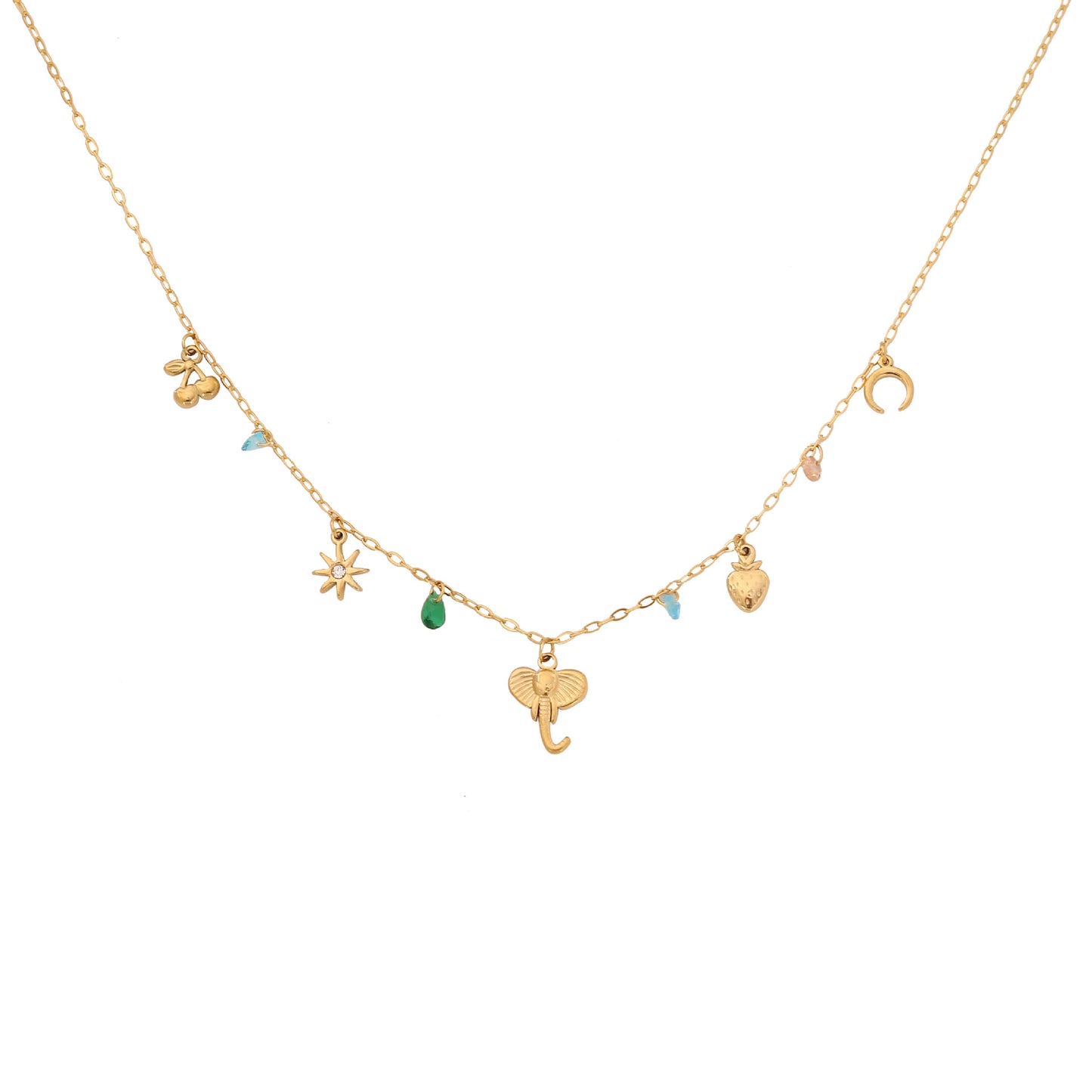 Collana con Pendente a Elefante alla Moda in Acciaio Inossidabile con Finitura Galvanizzata, Catena a Doppio Strato da Donna