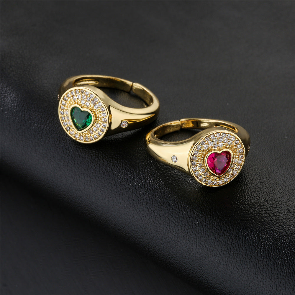 Minimalist Heart Micro-Inlaid Cubic Zirconia Gold Plated Brass Ring for Women