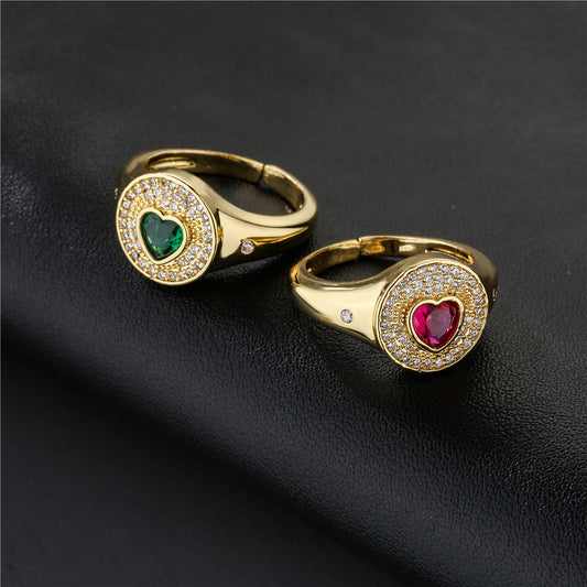 Minimalist Heart Micro-Inlaid Cubic Zirconia Gold Plated Brass Ring for Women