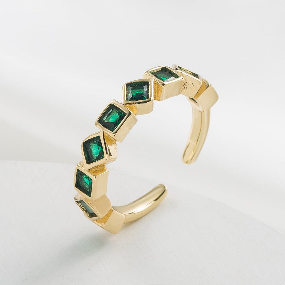 Anello da donna aperto geometrico minimalista in ottone placcato oro con micro-pavé di zirconi