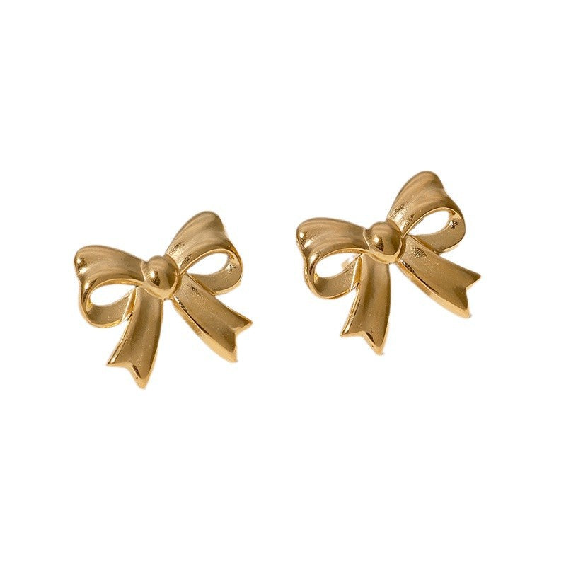 Minimalist Fashion Bow-Shaped Stainless Steel Stud Earrings for Women with Plated Finish