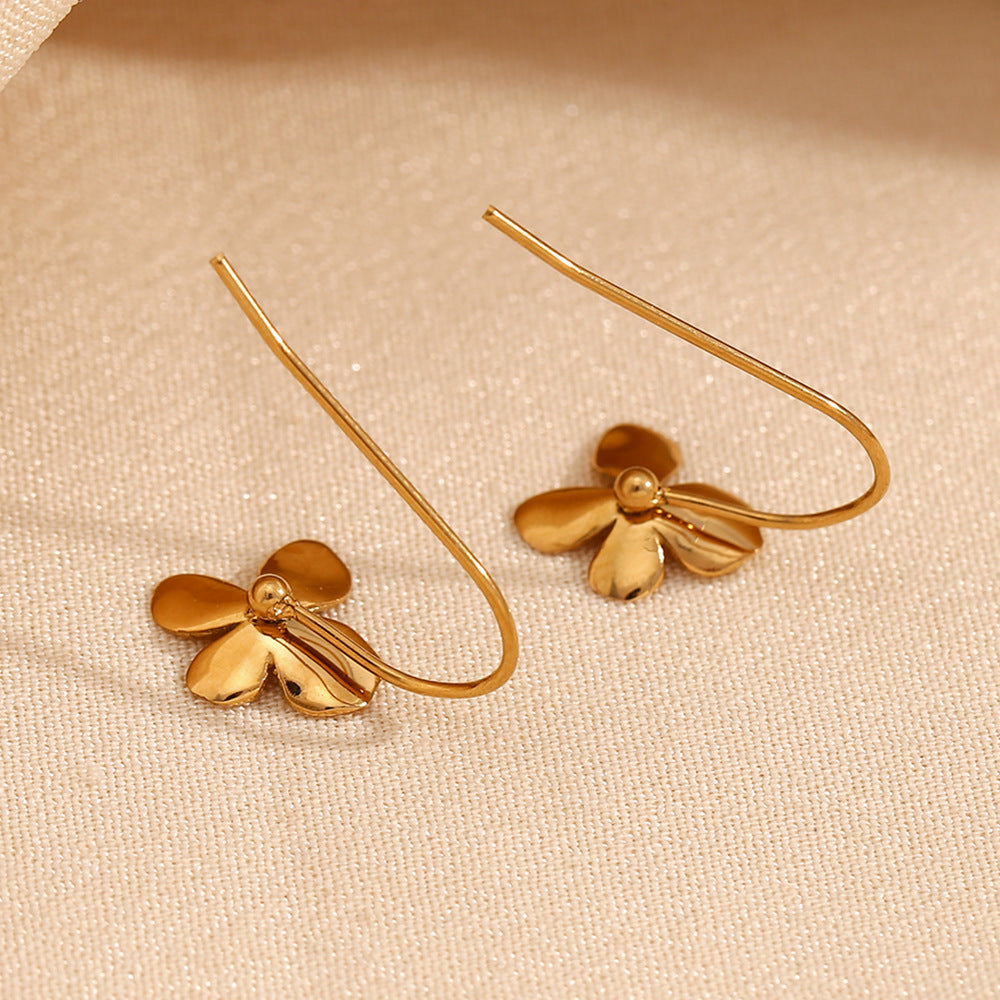 Orecchini alla moda in acciaio inossidabile con motivo floreale placcati oro 18 carati da donna