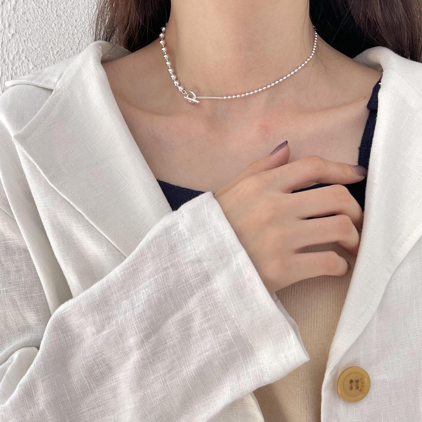 Minimalist 925 Sterling Silver Geometric Round Gold Plated Ball Chain Necklace