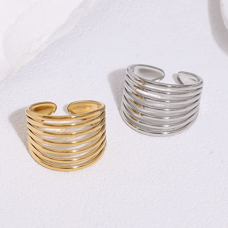 Minimalist Luxury 18K Gold Plated Round Geometric Stainless Steel Open Ring for Women