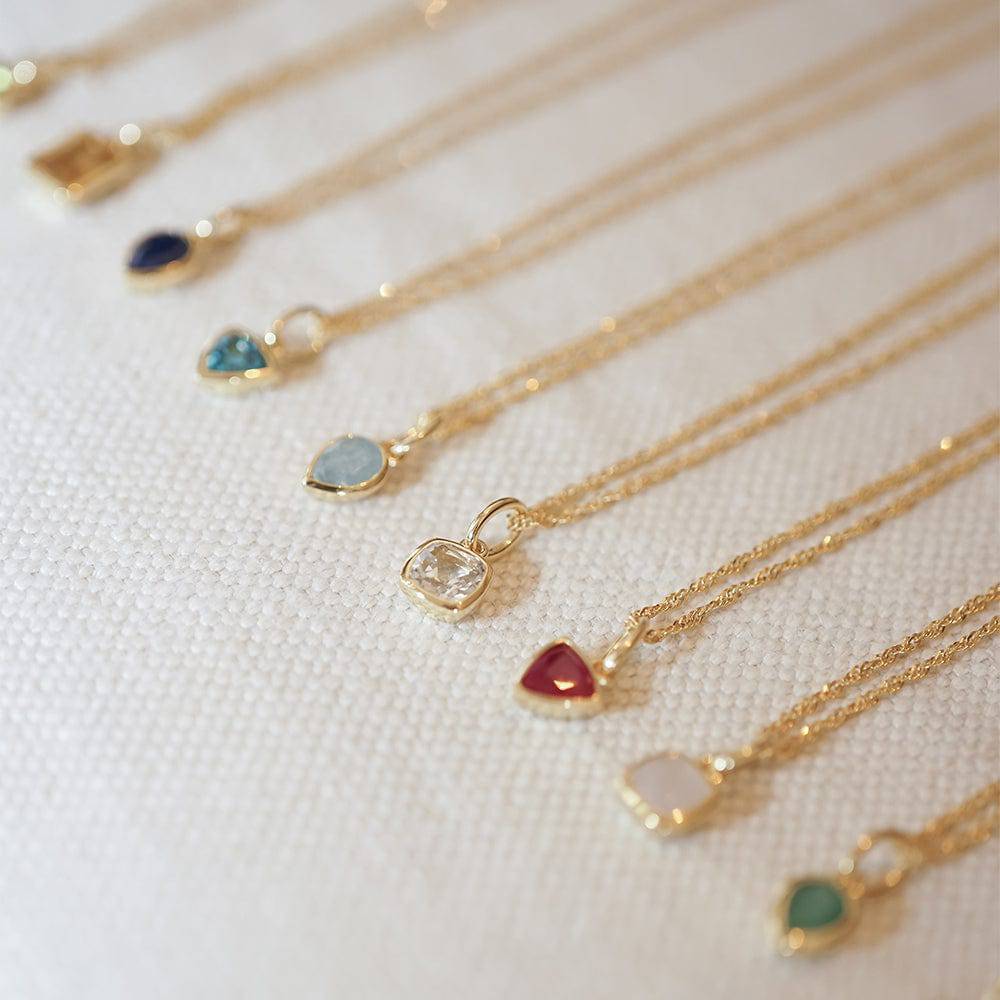 Minimalist Geometric 18K Gold Plated Titanium Steel Birthstone Pendant Charm Bar with Rhinestone Inlay for Women