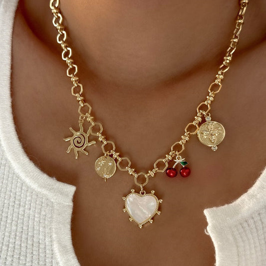 Vintage Gold Plated Stainless Steel Heart Charm Bar