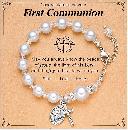 8mm Artificial Pearl Alloy Cross and Oval Pendant Bracelet for Women