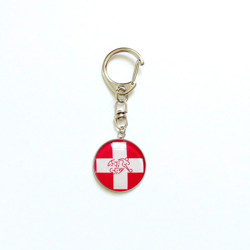Sporty Round Stainless Steel Keychain National Football Team Souvenir Gift