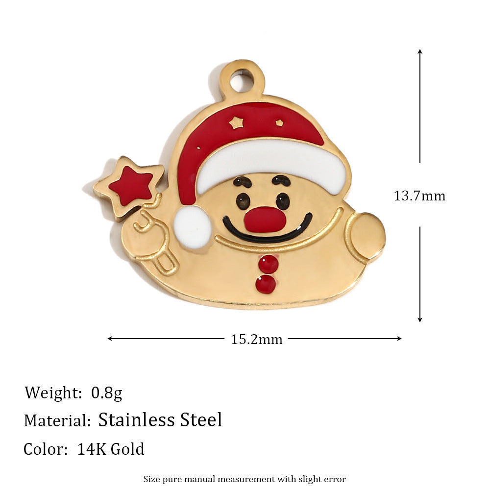 Cute Cartoon Christmas Santa Elk Reindeer Pendant with Stainless Steel Base Plated in 14K Gold and Enamel Finish for Holiday Season