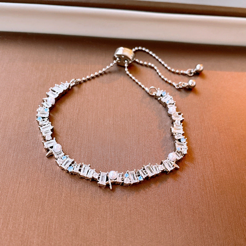 Vintage Luxury Floral Rhinestone Inlay Plated Brass Bracelet for Women
