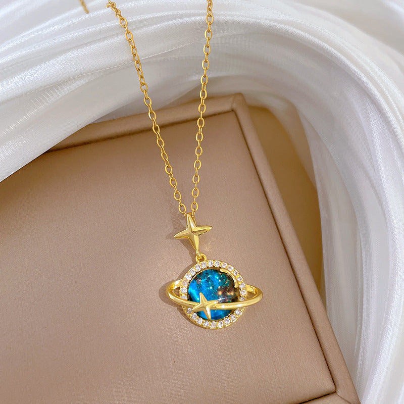 Minimalist Geometric Moon and Star Pendant Necklace in Titanium Steel with Rhinestone Inlay for Women and Men
