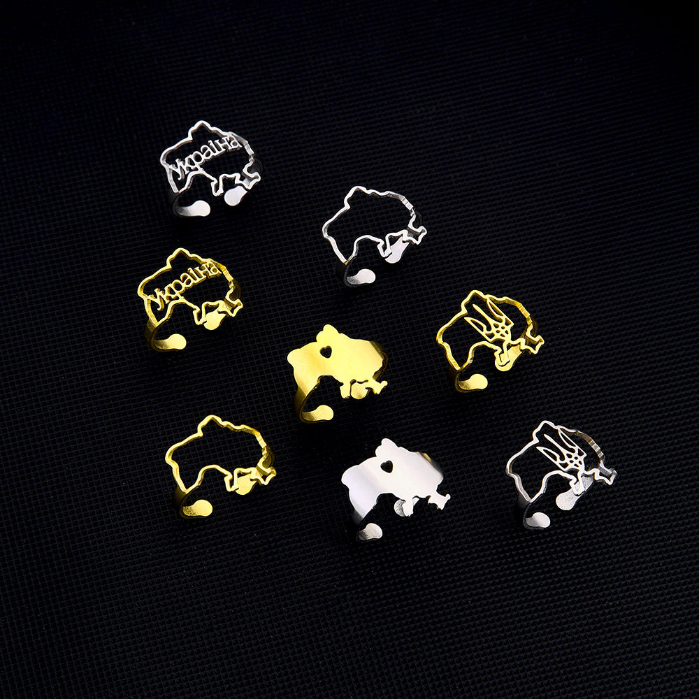 Anello da donna alla moda placcato oro in acciaio inossidabile con cuore aperto e design geometrico