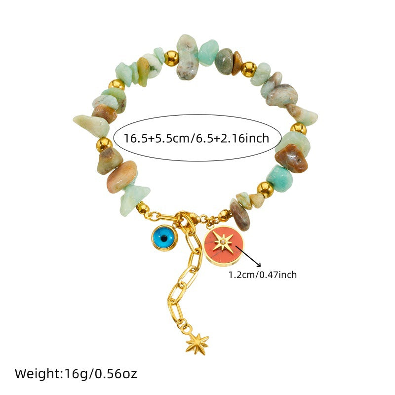 Colorful Natural Stone Turquoise Resin Drip Oil Crown Heart Elephant Star Stainless Steel Bracelet for Women