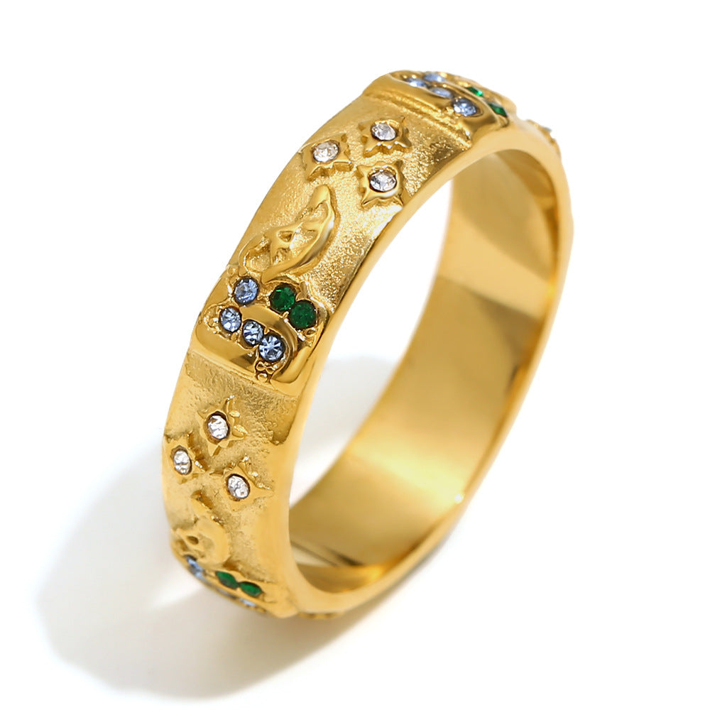 Elegant Geometric 18K Gold Plated Stainless Steel Ring Bracelet Earring Set for Women