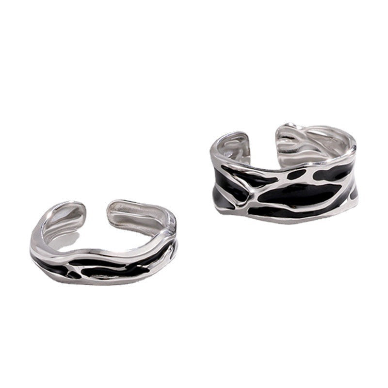 Minimalist Stainless Steel Adjustable Couple Rings with Enamel Finish, Irregular Shape Stackable Fashion Rings for Men and Women