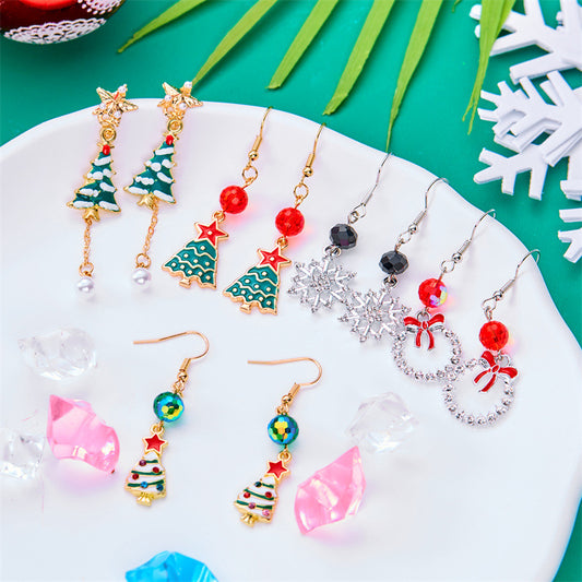Fashionable Christmas Tree and Snowflake Long Tassel Earrings for Women in Alloy with Plated Finish