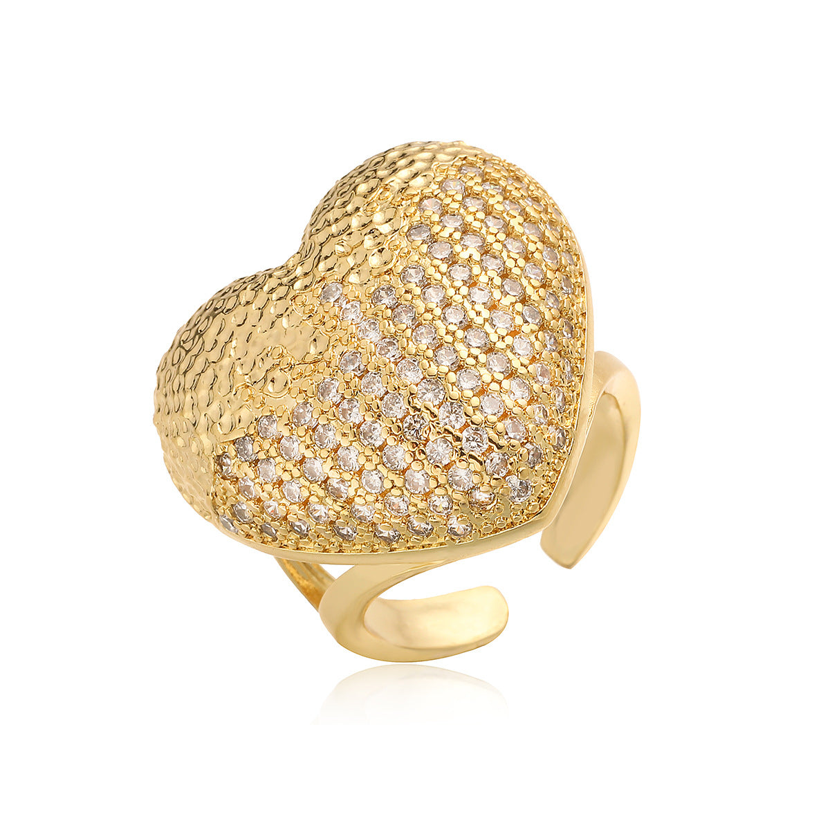 Minimalist 18K Gold Plated Brass Heart Ring with Cubic Zirconia for Women