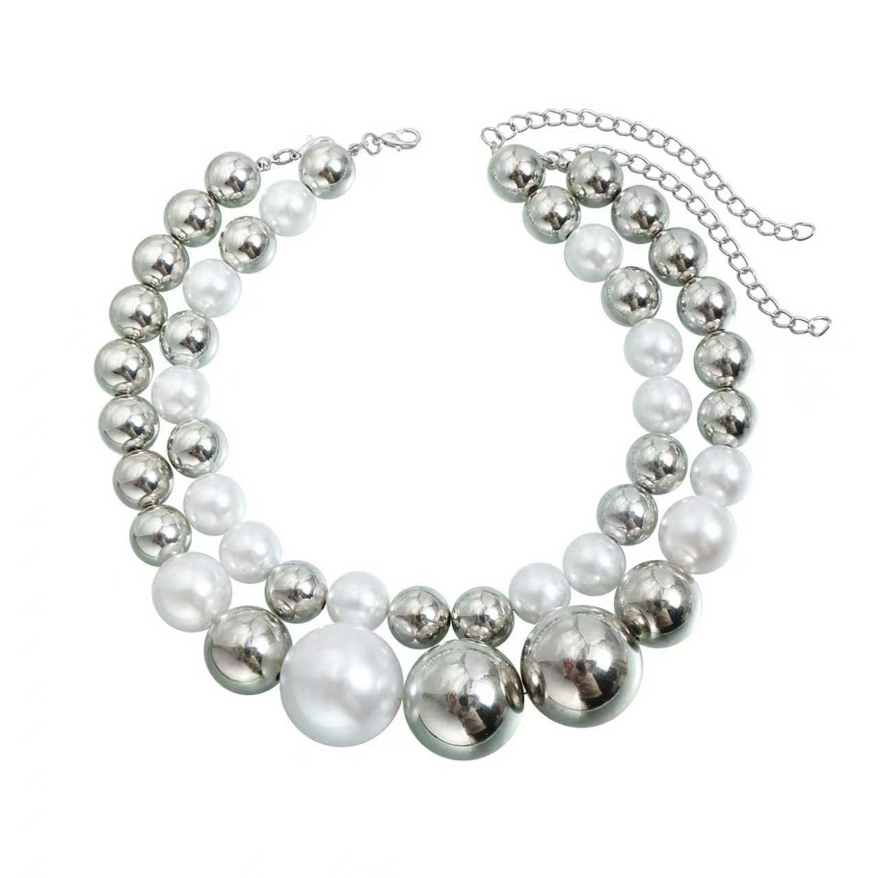 Exaggerated Geometric Round Ball ABS Plated Alloy Pendant Necklace for Women