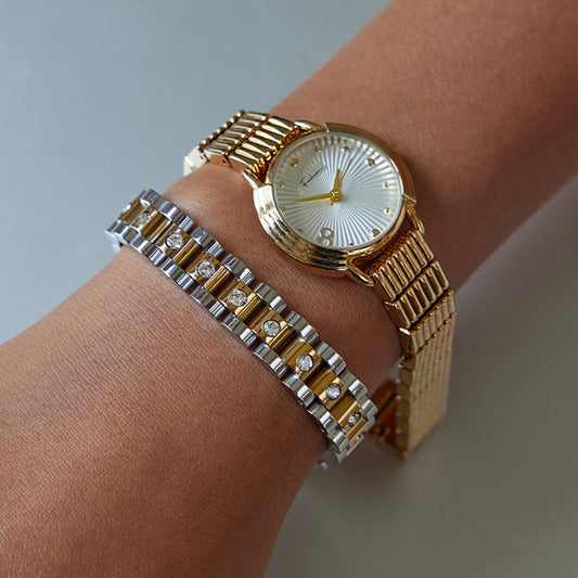 Bracciale geometrico placcato in acciaio inossidabile con strass bianchi per donna, gioielli di lusso minimalisti