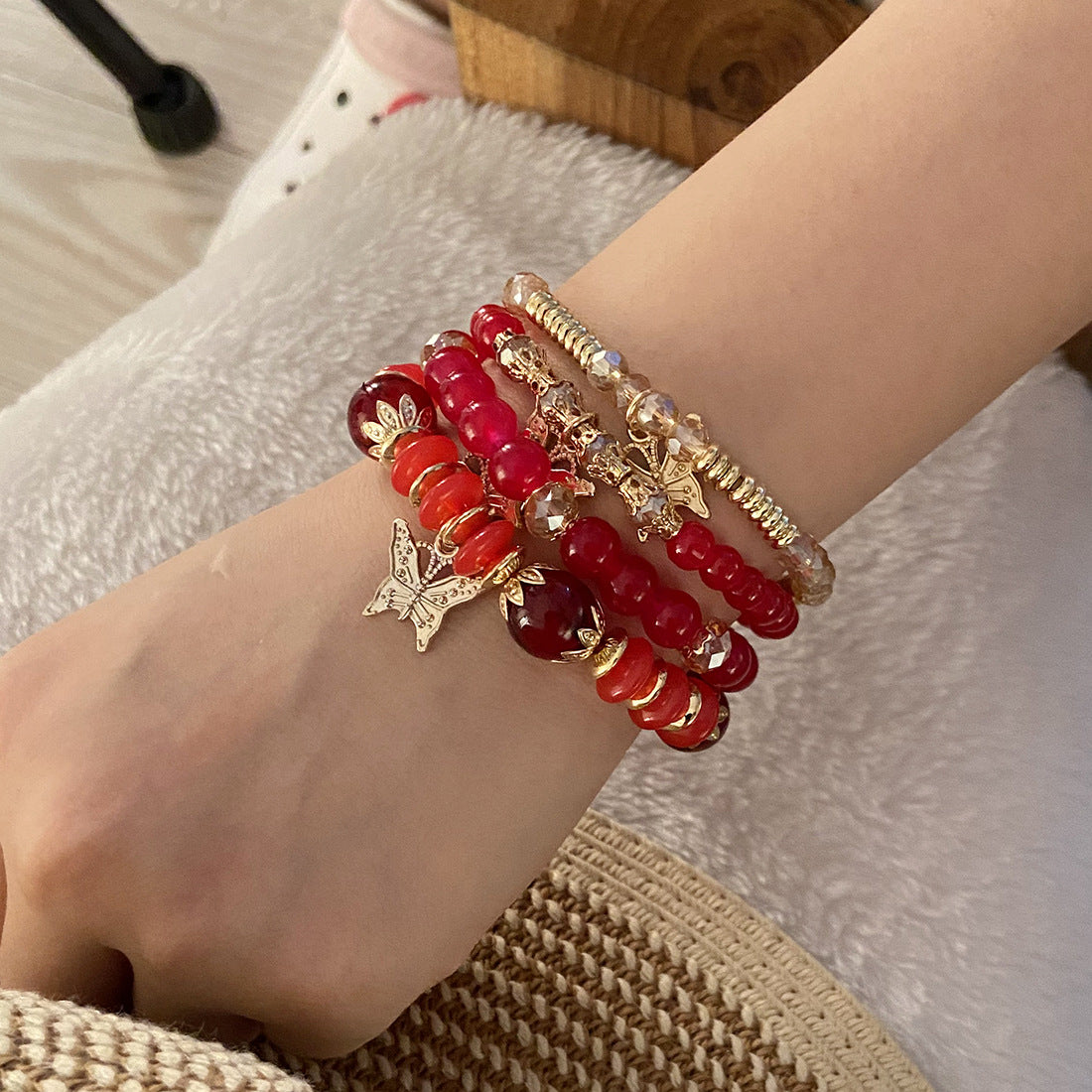 Set di braccialetti bohémien con perline a farfalla in argilla polimerica con finitura artigianale da donna