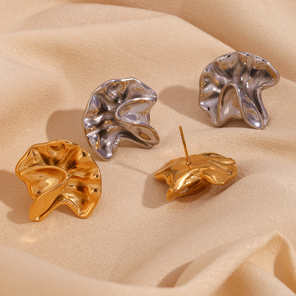 Vintage-Inspired Irregular Geometric Stainless Steel Ear Studs with 18K Gold Plating for Women