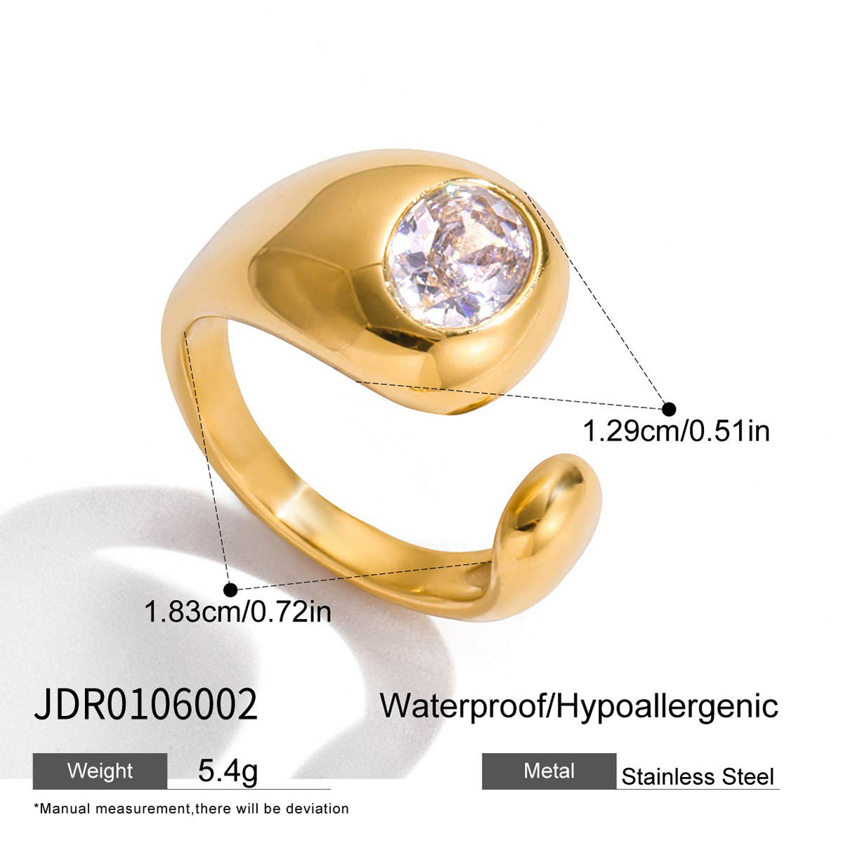 Elegant Geometric Cubic Zirconia Inlay PVD Stainless Steel Ring for Women