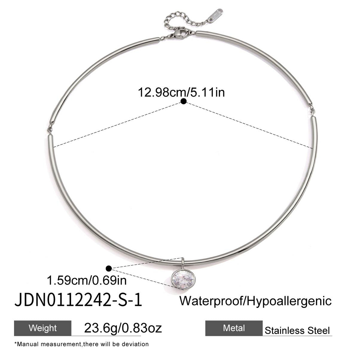 Minimalist Geometric Round Stainless Steel PVD Cubic Zirconia Pendant Necklace for Women