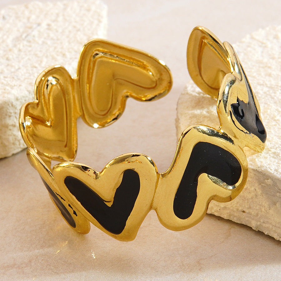 Sweet Heart Drip Oil Enamel Stainless Steel Open Cuff Bracelet