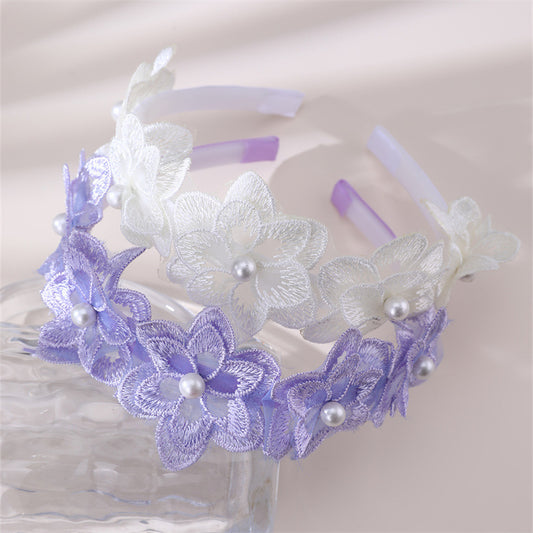 Floral Trim Geometric Shape Fabric Hairband for Children with Resin Coating