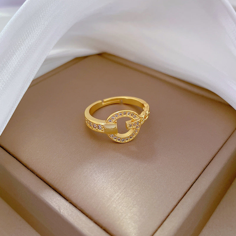Anello in Ottone Placcato Oro a Forma di Corona in Stile Cartone Animato con Apertura Regolabile da Donna