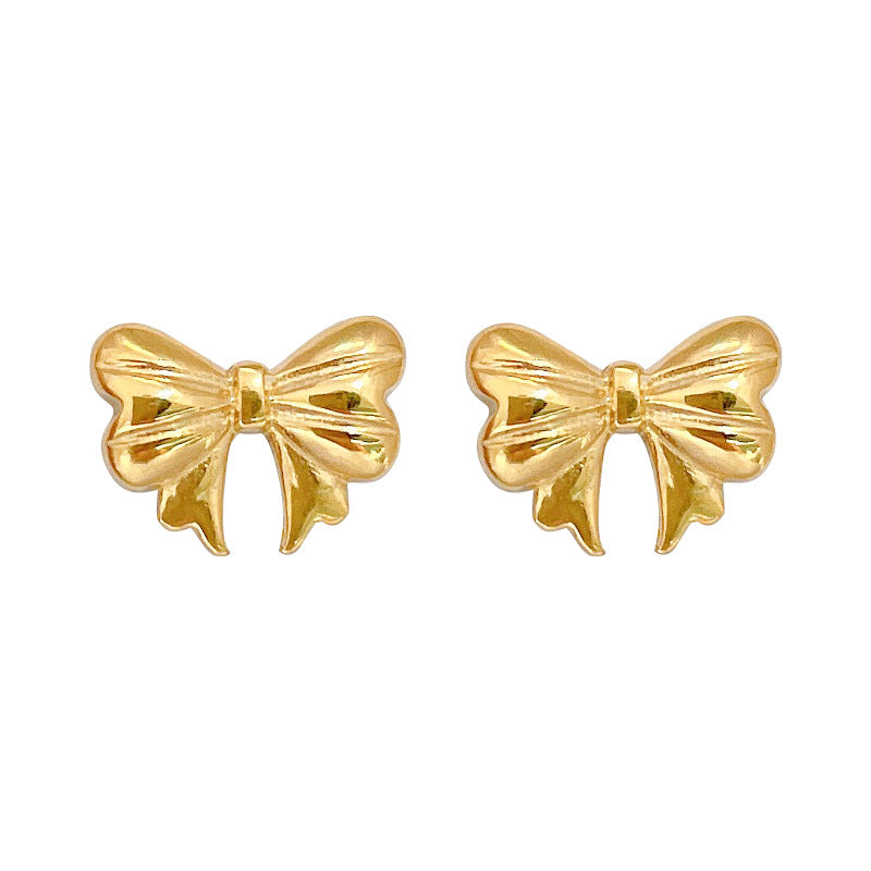 Minimalist Bowknot-Shaped Titanium Steel Stud Earrings with Plated Finish for Women