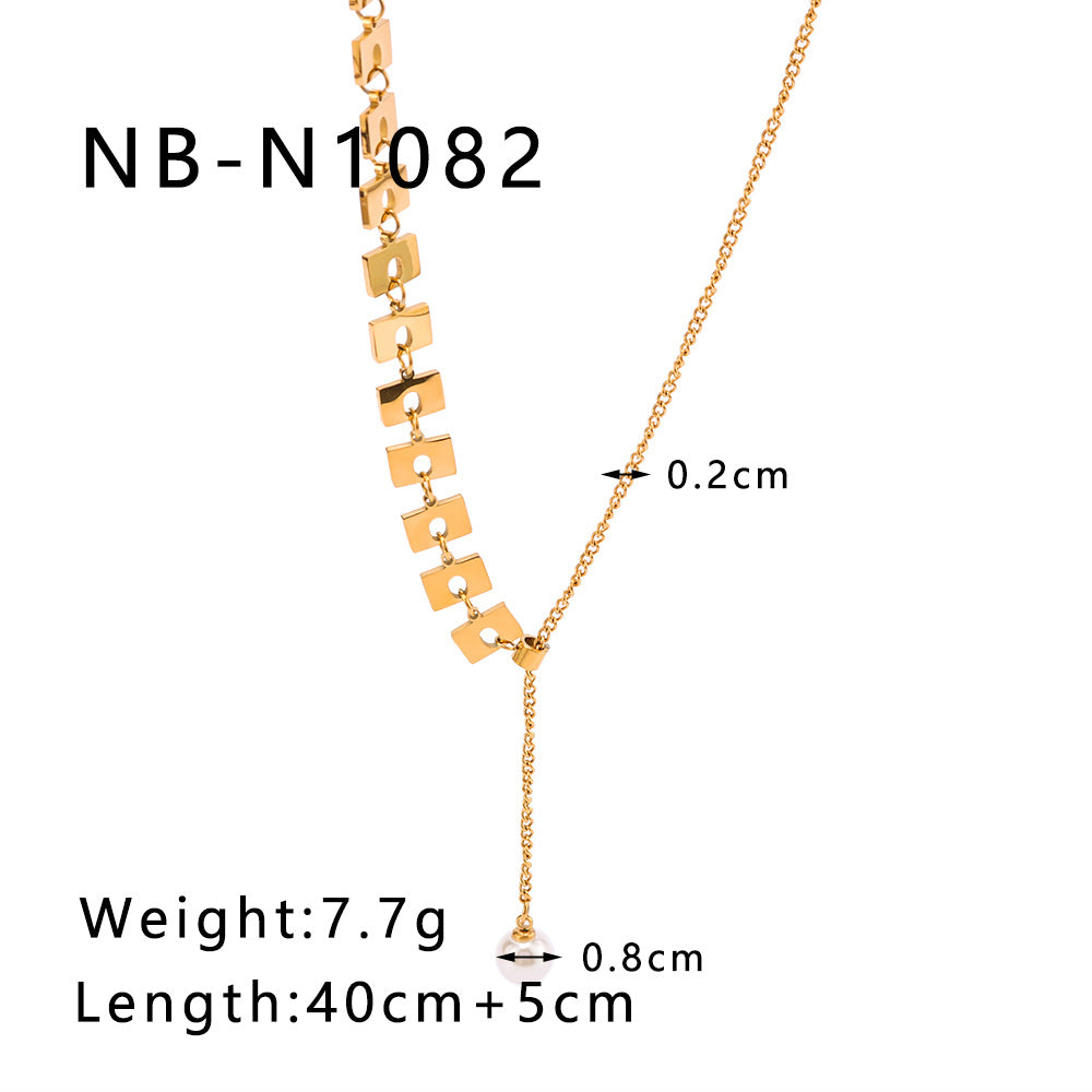 Collana con Ciondolo a Perla Asimmetrica Cava Geometrica Minimalista in Acciaio al Titanio Placcato Oro 18K su Catena O