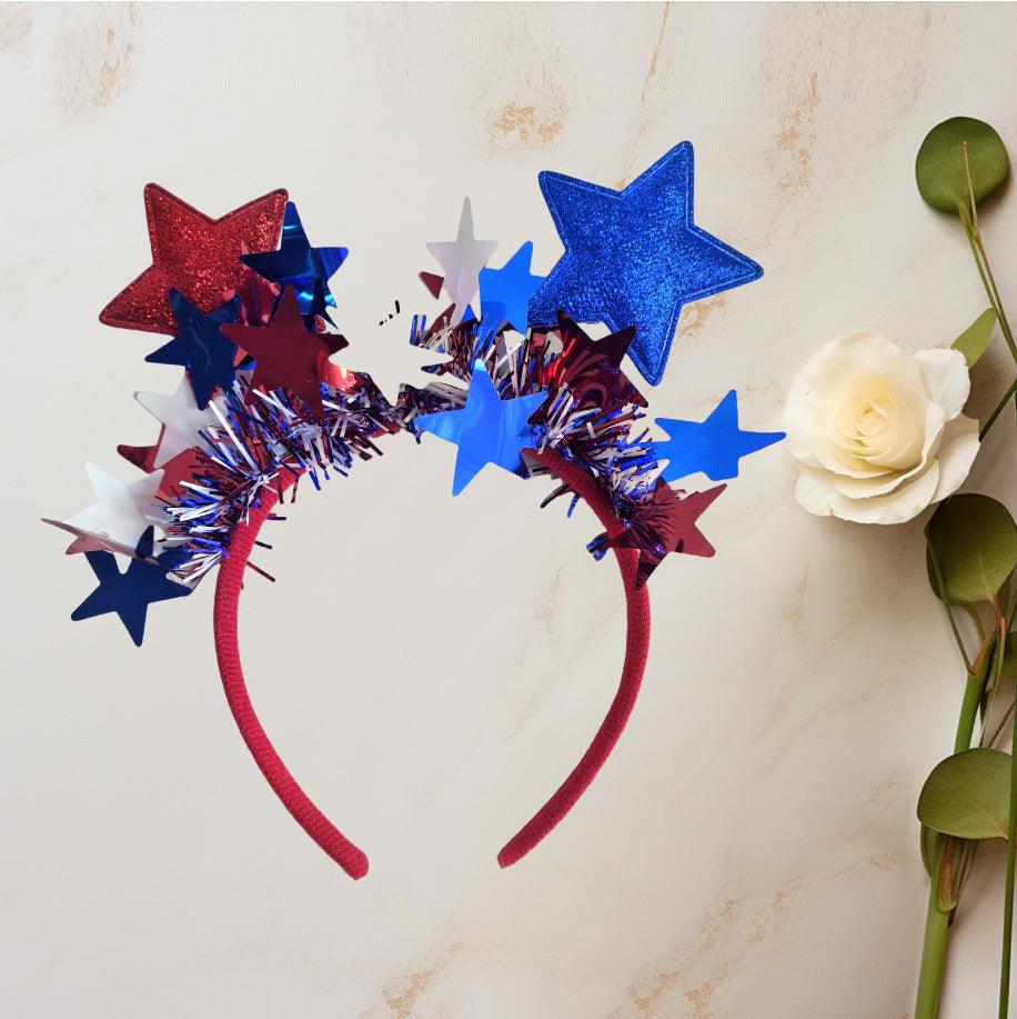 Patriotic Star Fabric Headband for Independence Day Party Unisex Hair Hoop