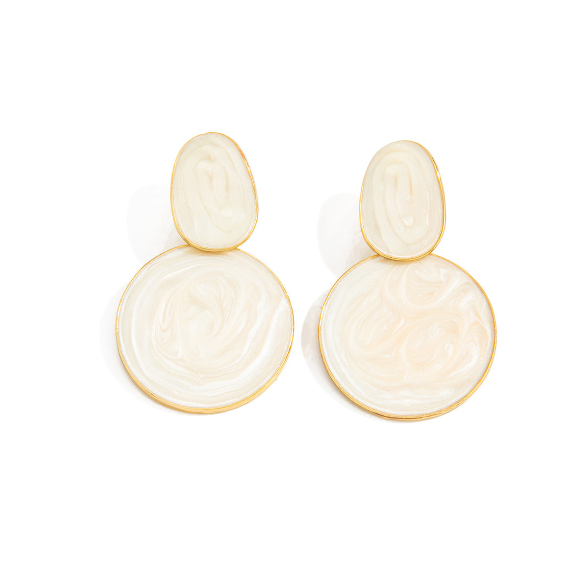 Elegant White Marble Geometric Round Alloy Plated Earrings for Women
