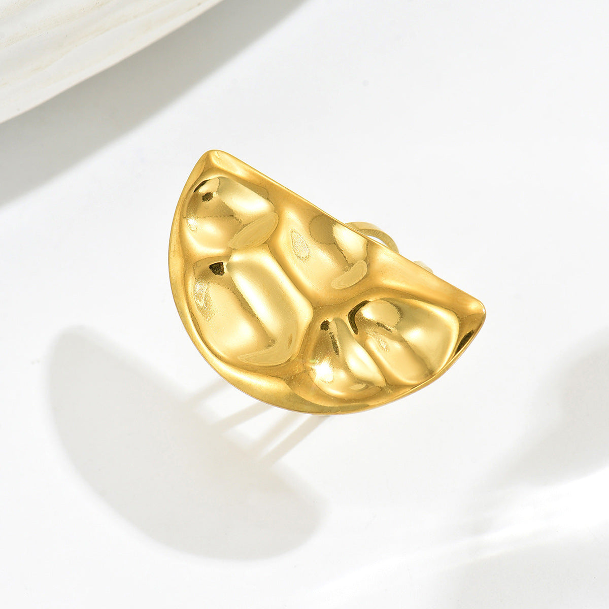 Geometric Pleated Copper Ring with Plating Finish for Women Fashionable Adjustable Band Ring